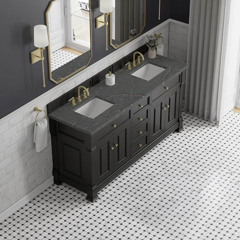James Martin Brookfield 72" Double Vanity Black Onyx With Parisien Bleu Silestone Top
