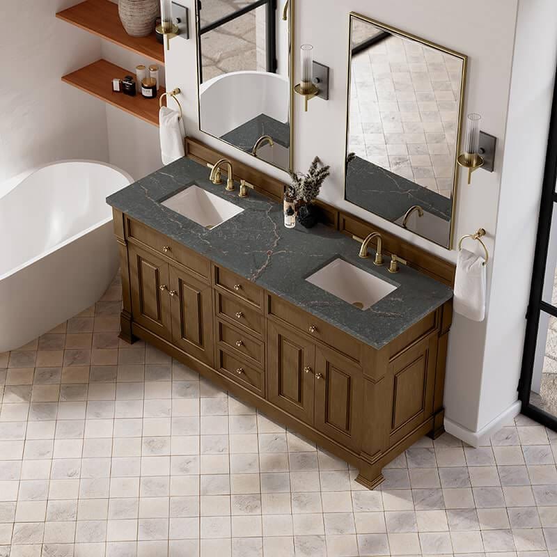 James Martin Brookfield 72" Double Vanity Honey Oak With Parisien Bleu Silestone Top