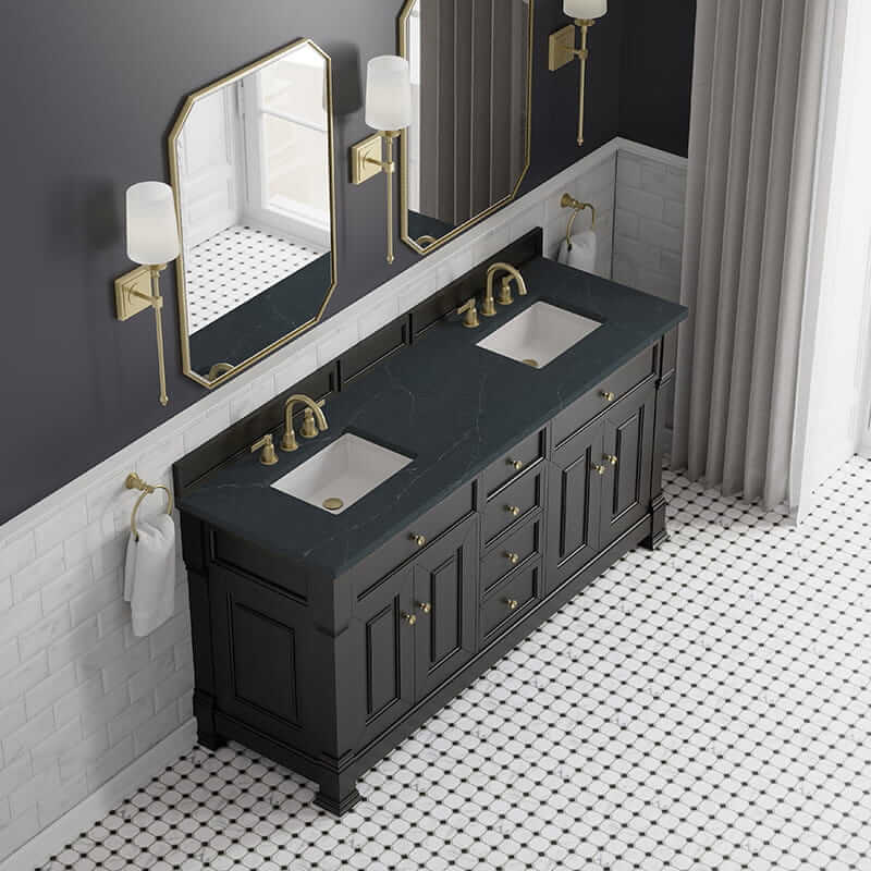 James Martin Brookfield 72" Double Vanity in Black Onyx With Charcoal Soapstone Silestone Top