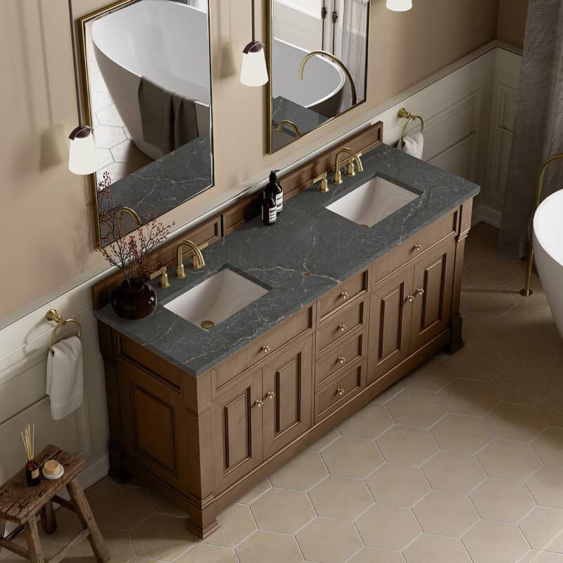 James Martin Brookfield 72" Double Vanity Pecan With Parisien Bleu Silestone Top