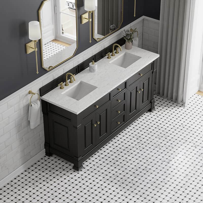 James Martin Brookfield 72 Inch Double Vanity Black Onyx With Eternal Jasmine Pearl Silestone Top