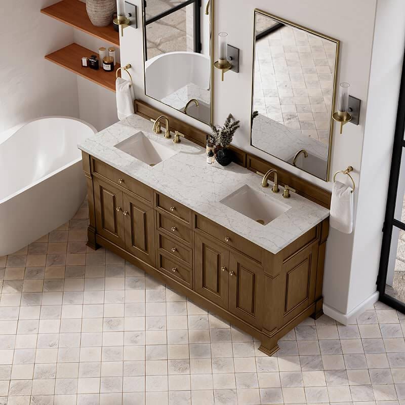 James Martin Brookfield 72 Inch Double Vanity Honey Oak With Eternal Jasmine Pearl Silestone Top