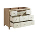 James Martin Celeste 48 Inch Single Vanity in Sunwashed Oak With Embossed Shagreen Corner View Open Drawers
