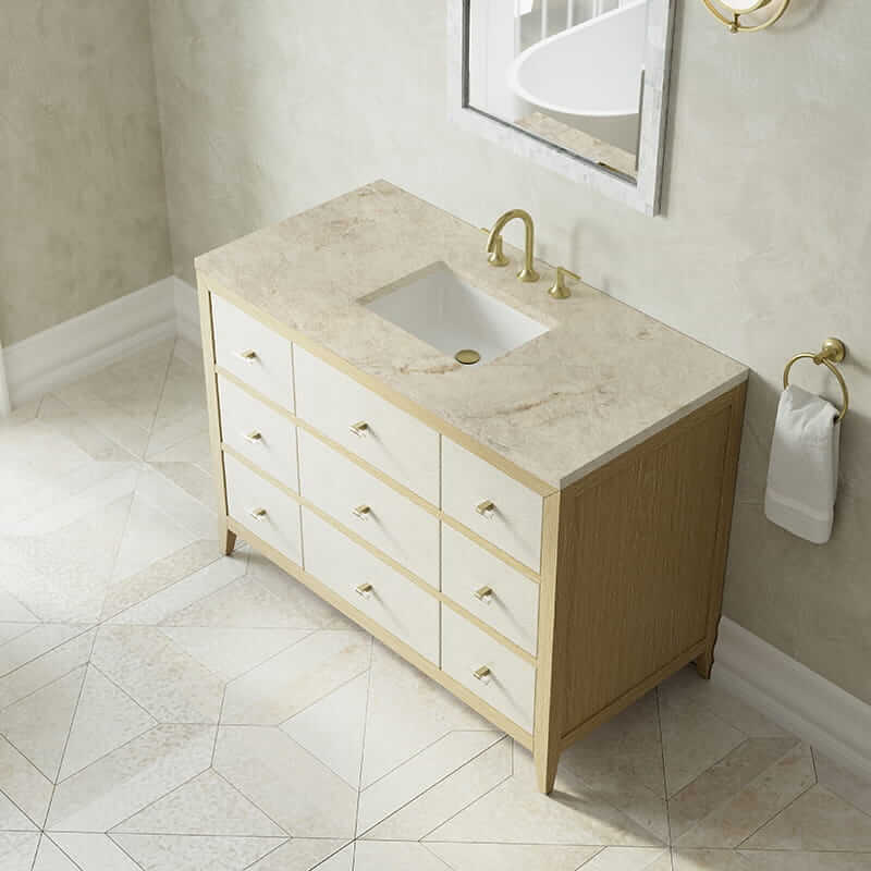 James Martin Celeste 48 Inch Single Vanity in Sunwashed Oak With Embossed Shagreen With Tajnar Eclos Top