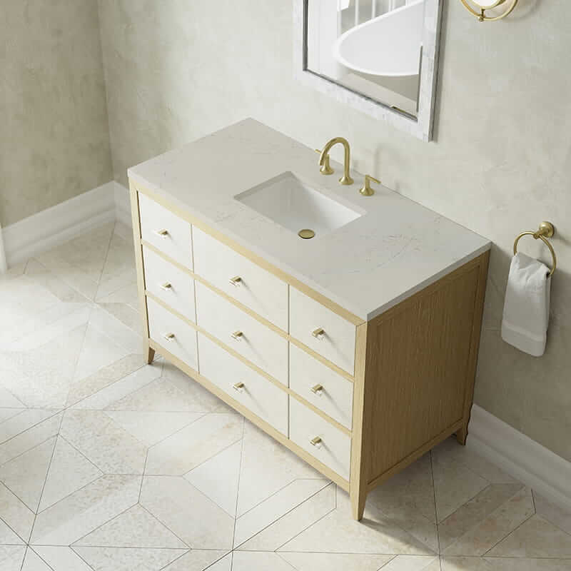 James Martin Celeste 48" Single Vanity in Sunwashed Oak With Embossed Shagreen With Siberian Silestone Top