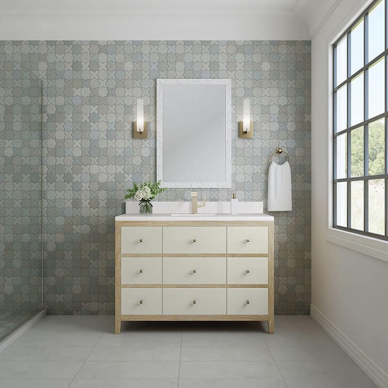 James Martin Celeste 48" Single Vanity Sunwashed Oak With Embossed Shagreen Lifestyle Front View