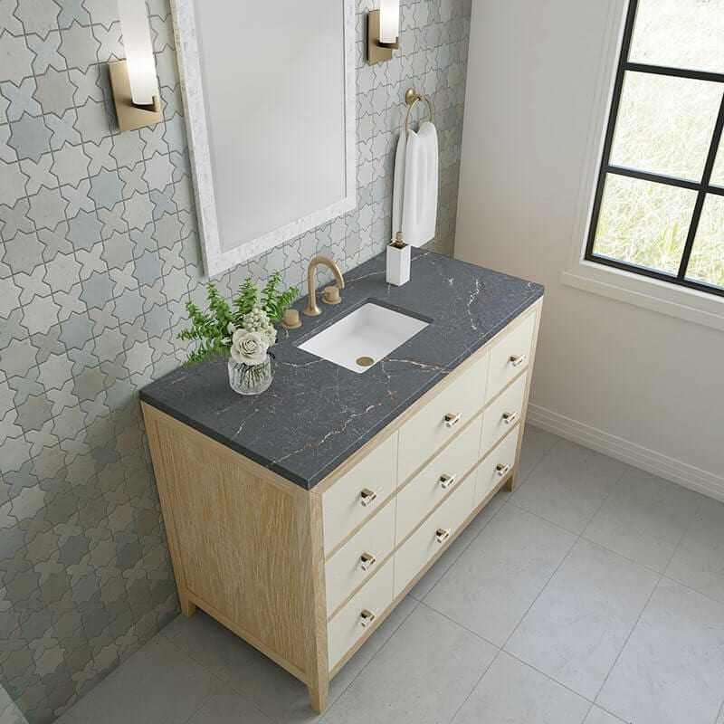 James Martin Celeste 48" Single Vanity Sunwashed Oak With Embossed Shagreen Parisien Bleu Silestone Top