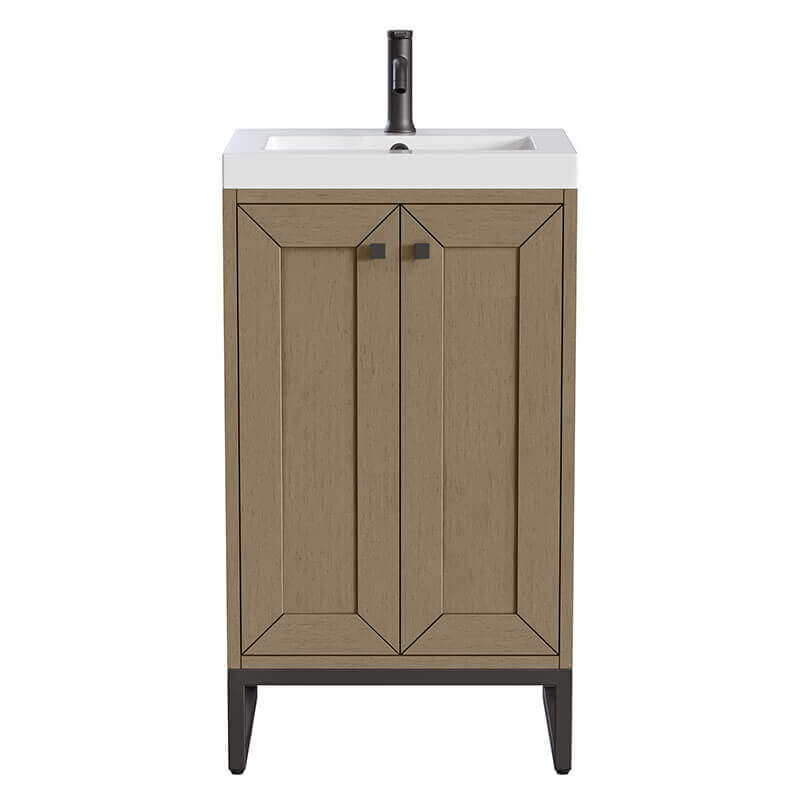 James Martin Chianti 20 Single Vanity Walnut Whisper Matte Black With White Glossy Composite Stone Top