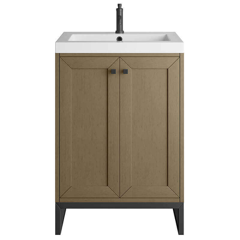 James Martin Chianti 24 Inch Single Vanity Walnut Whisper Matte Black with White Glossy Composite Stone Top