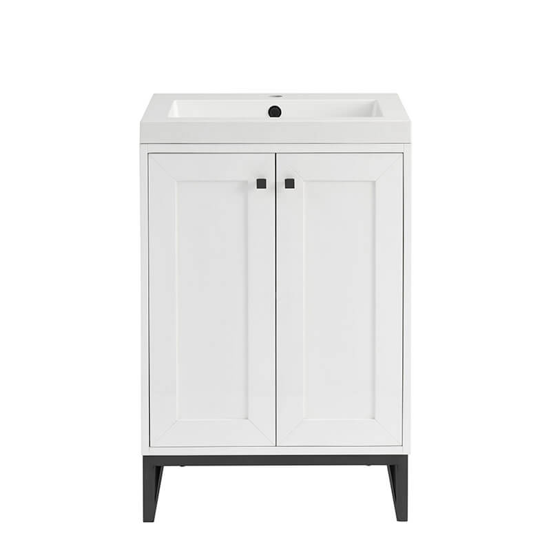 James Martin Chianti 24 Single Vanity Glossy White Matte Black With White Glossy Composite Stone Top