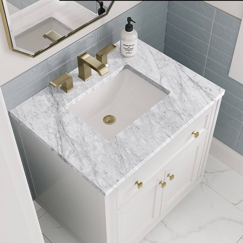 James Martin Chicago 30 Inch Single Vanity in Glossy White With Carrara Marble Top