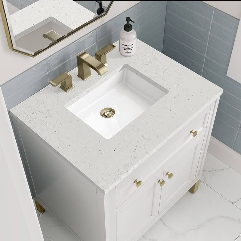 James Martin Chicago 30 Inch Single Vanity in Glossy White With Lime Delight Silestone Top