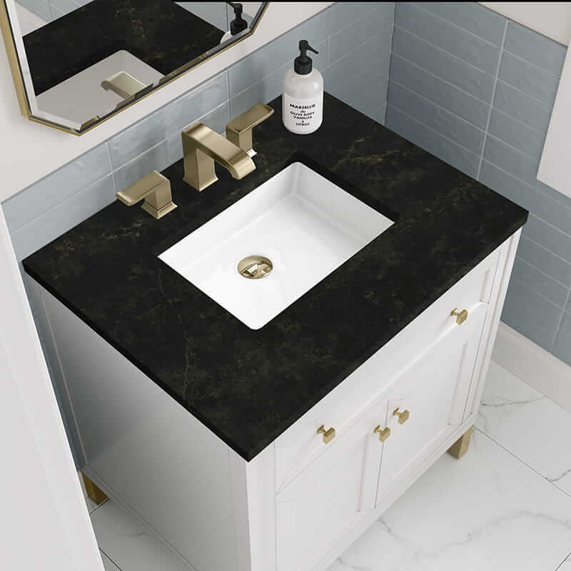 James Martin Chicago 30 Inch Single Vanity in Glossy White With Phantome Eclos Top