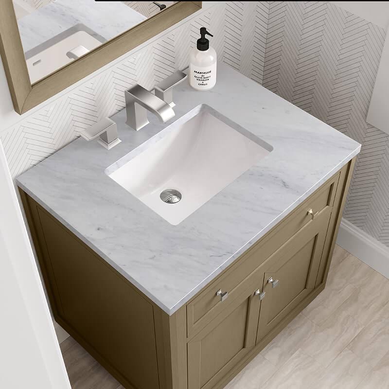 James Martin Chicago 30 Inch Single Vanity in Walnut Whisper With Carrara Marble Top