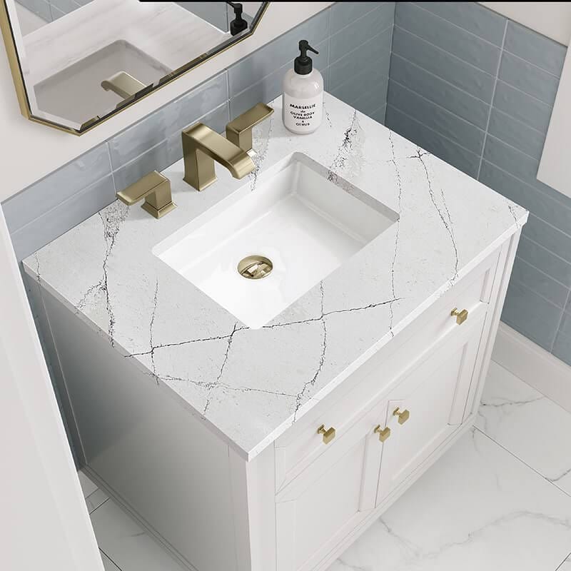 James Martin Chicago 30" Single Vanity in Glossy White With Ethereal Noctis Silestone Top