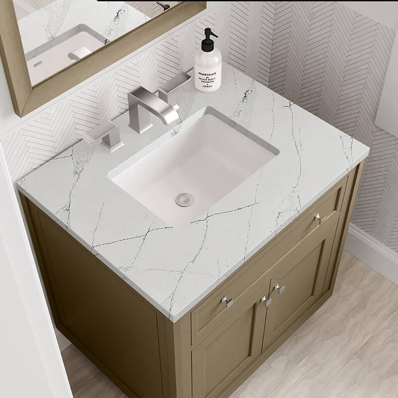 James Martin Chicago 30 Single Vanity in Walnut Whisper With Ethereal Noctis Silestone Top