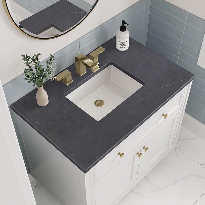 James Martin Chicago 36 Inch Single Vanity Glossy White With Charcoal Soapstone Silestone Top