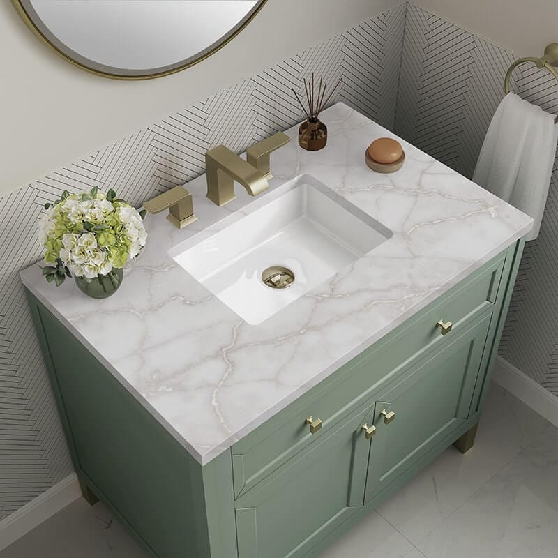 James Martin Chicago 36 Inch Single Vanity Smokey Celadon With Victorian Silver Silestone Top
