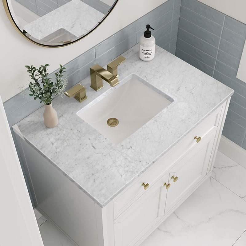 James Martin Chicago 36" Single Vanity Glossy White With Carrara Marble Top