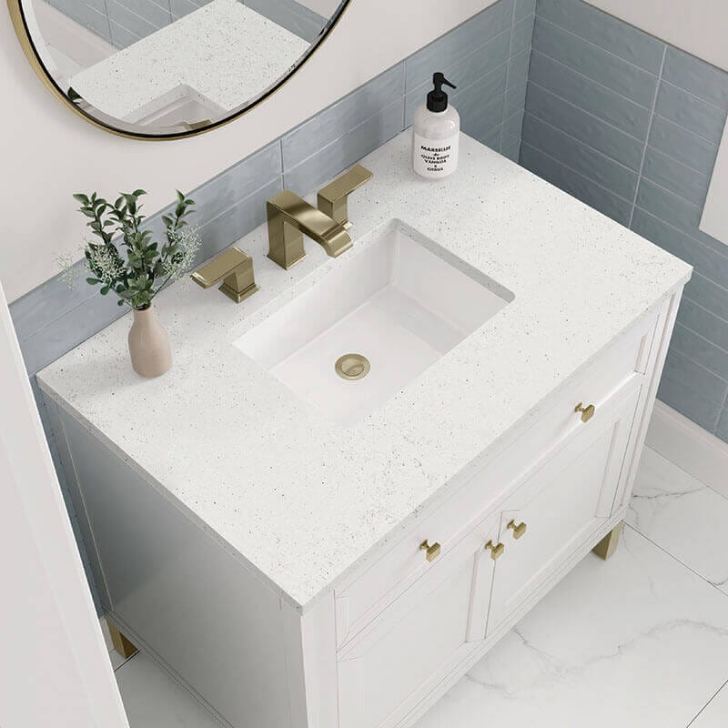 James Martin Chicago 36" Single Vanity Glossy White With Lime Delight Silestone Top