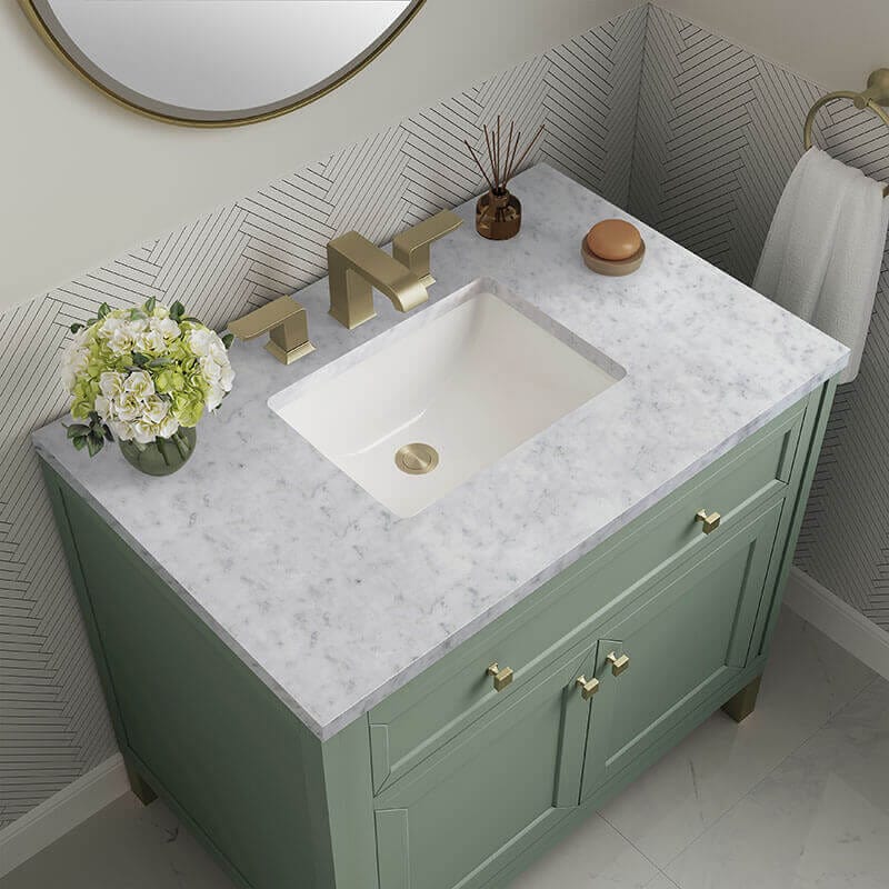 James Martin Chicago 36" Single Vanity Smokey Celadon With Carrara Marble Top