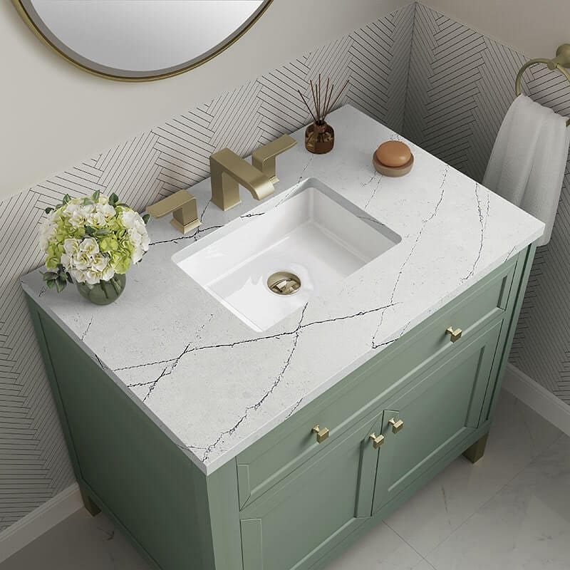 James Martin Chicago 36" Single Vanity Smokey Celadon With Ethereal Noctis Silestone Top