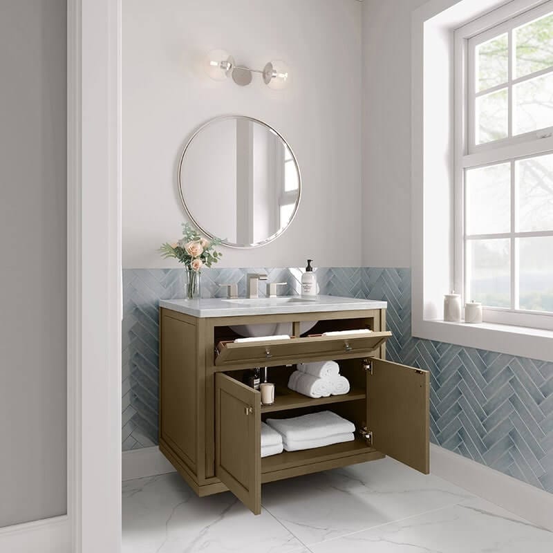 James Martin Chicago 36" Single Vanity Walnut Whisper Corner View
