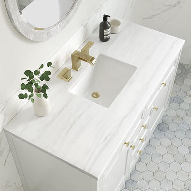James Martin Chicago 48 Inch Single Vanity Glossy White With Arctic Fall Solid Surface Top