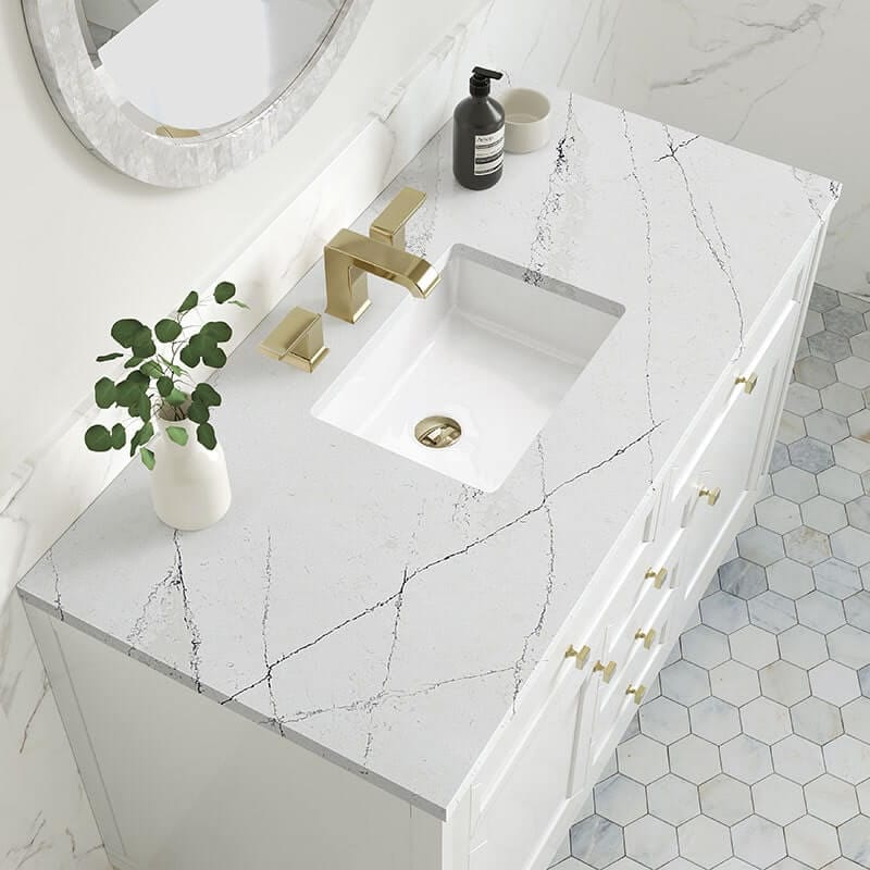 James Martin Chicago 48 Inch Single Vanity Glossy White With Ethereal Noctis Silestone Top