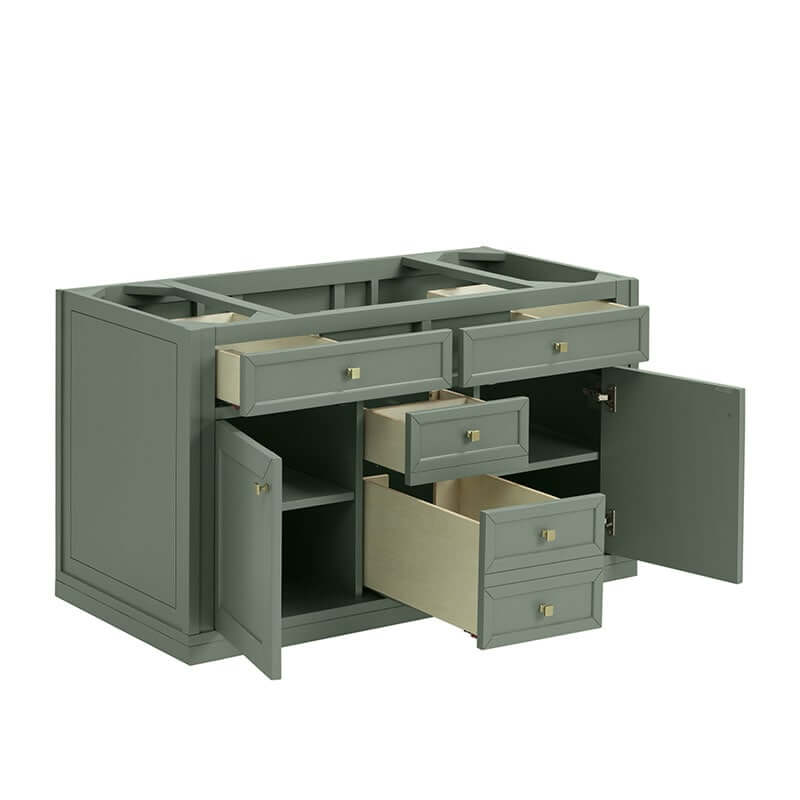 James Martin Chicago 48 Inch Single Vanity Smokey Celadon Open Drawer