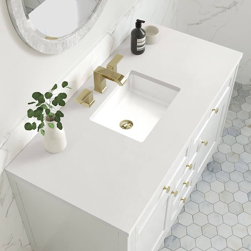 James Martin Chicago 48" Single Vanity Glossy White With White Zeus Silestone Top