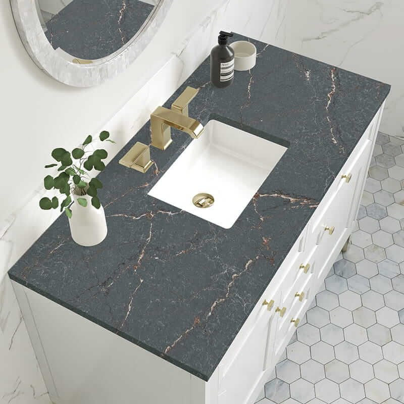 James Martin Chicago 48" Single Vanity in Glossy White With Parisien Bleu Silestone Top