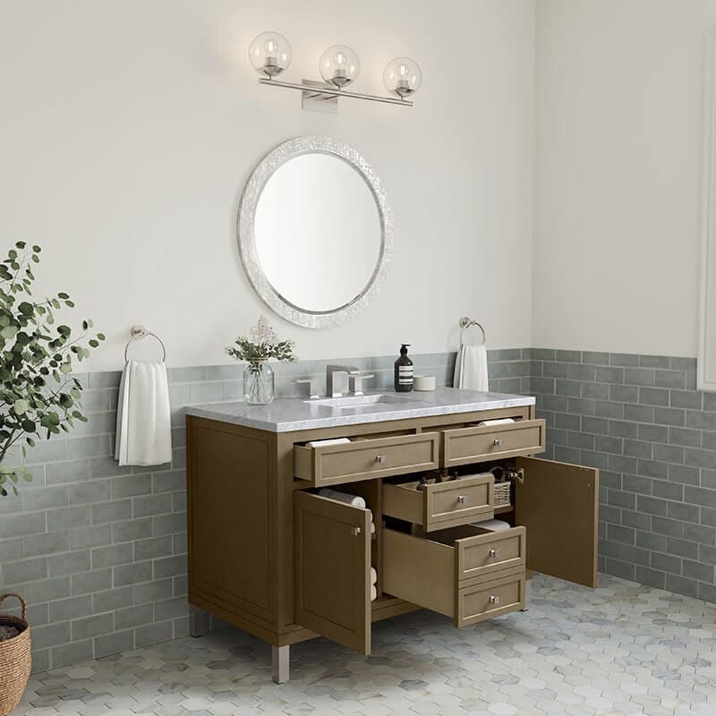 James Martin Chicago 48" Single Vanity Walnut Whisper Open Drawers