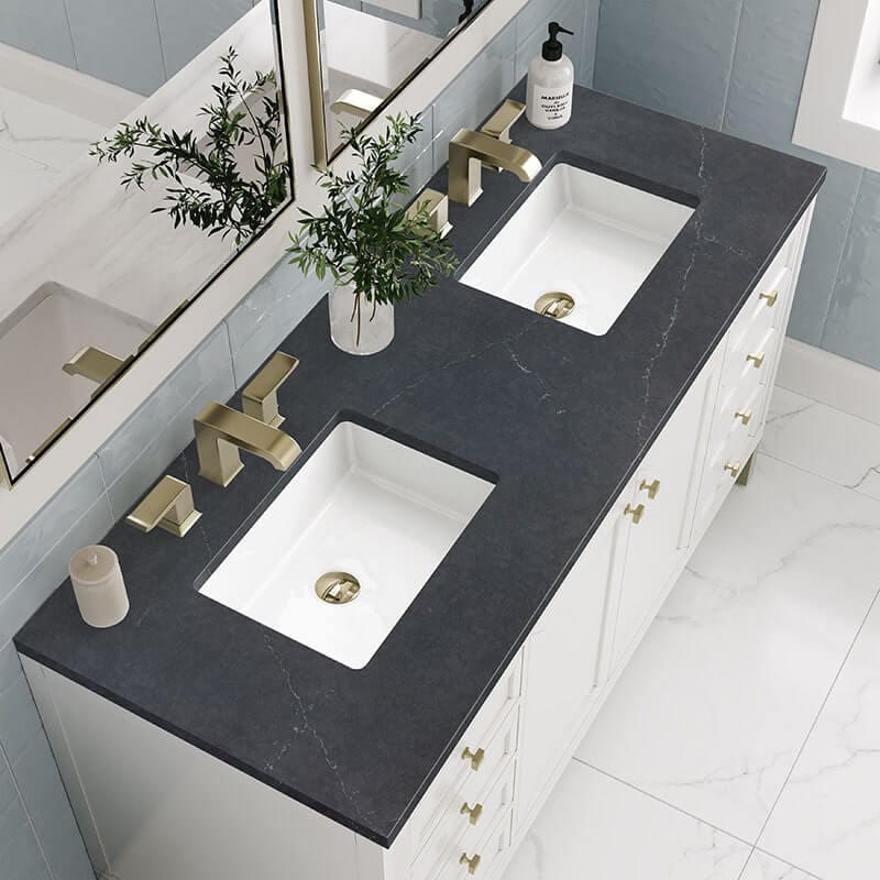 James Martin Chicago 60" Double Vanity Glossy White With Charcoal Soapstone Silestone Top