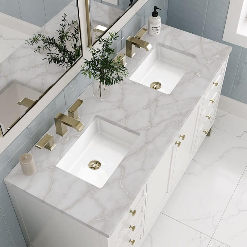 James Martin Chicago 60" Double Vanity Glossy White With Victorian Silver Silestone Top