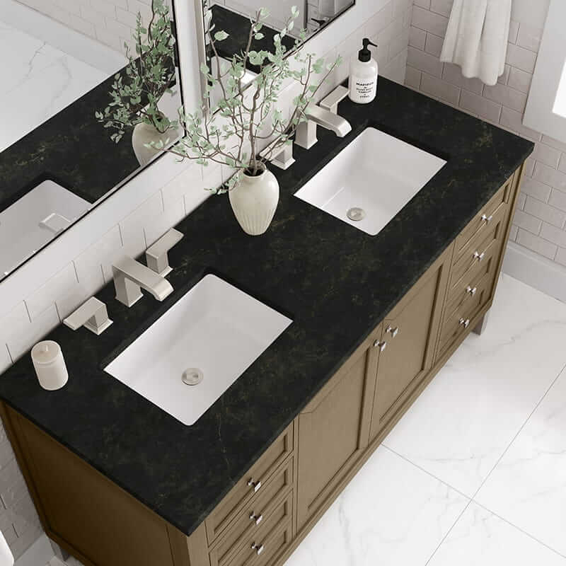 James Martin Chicago 60" Double Vanity in Walnut Whisper With Phantome Eclos Top