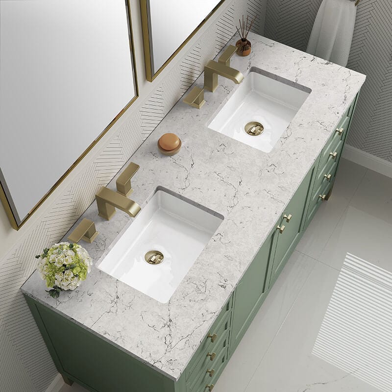 James Martin Chicago 60" Double Vanity Smokey Celadon With Eternal Jasmine Pearl Silestone Top