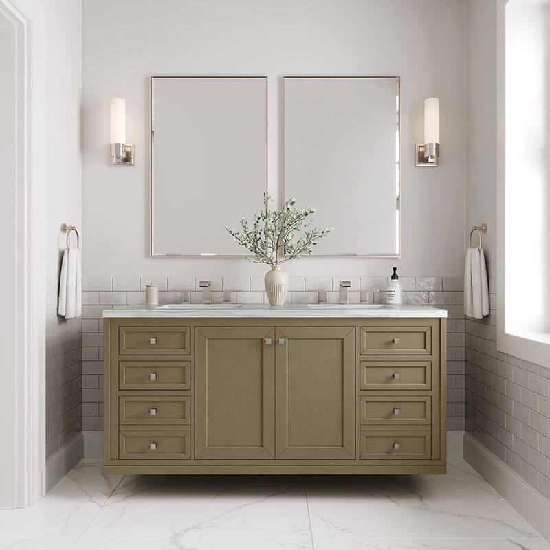 James Martin Chicago 60" Double Vanity Whitewashed Walnut Front View 