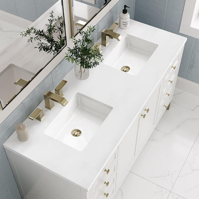 James Martin Chicago 60 Inch Double Vanity Glossy White White Zeus Silestone Top