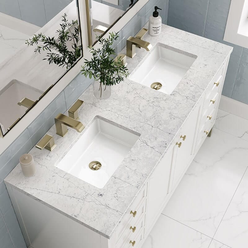 James Martin Chicago 60 Inch Double Vanity Glossy White With Eternal Jasmine Pearl Silestone Top