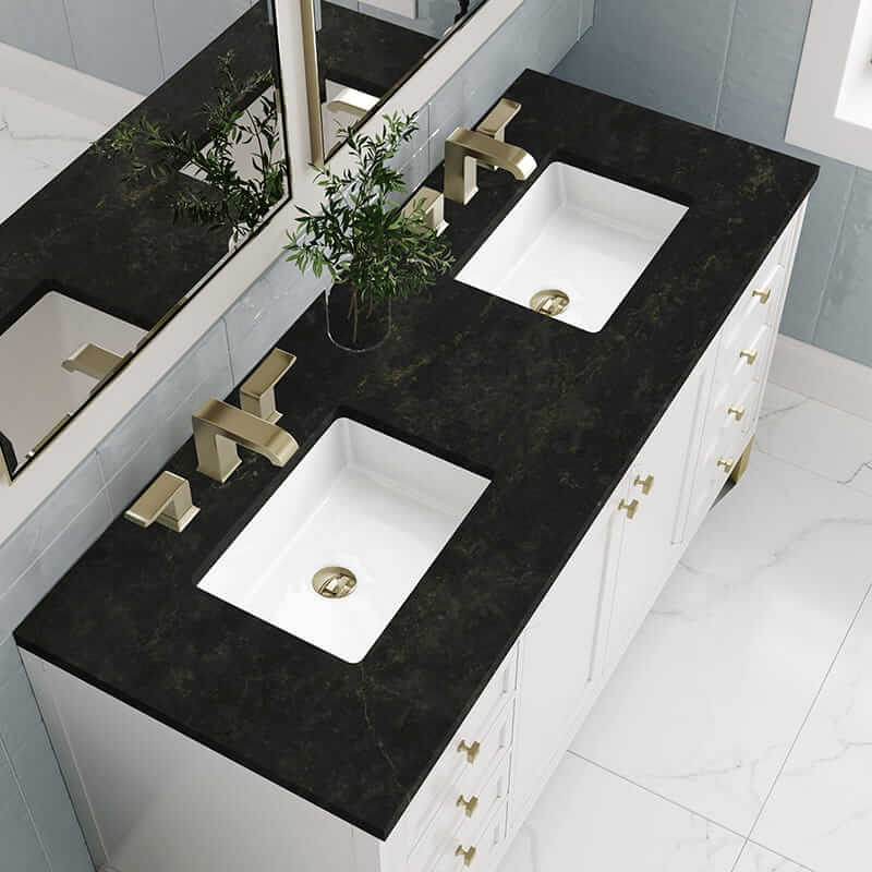 James Martin Chicago 60 Inch Double Vanity in Glossy White With Phantome Eclos Top