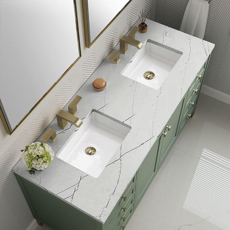 James Martin Chicago 60 Inch Double Vanity Smokey Celadon With Ethereal Noctis Silestone Top
