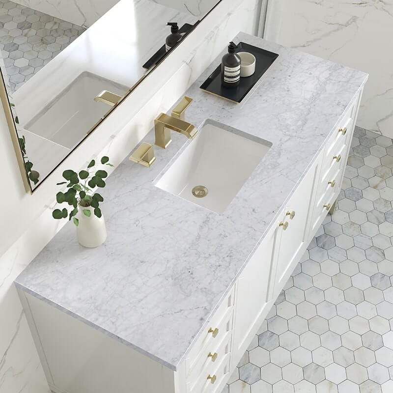 James Martin Chicago 60 Inch Single Vanity Glossy White With Carrara Marble Top