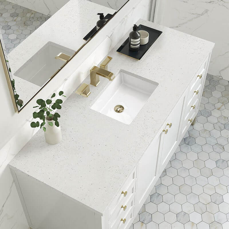 James Martin Chicago 60 Inch Single Vanity Glossy White With Lime Delight Silestone Top