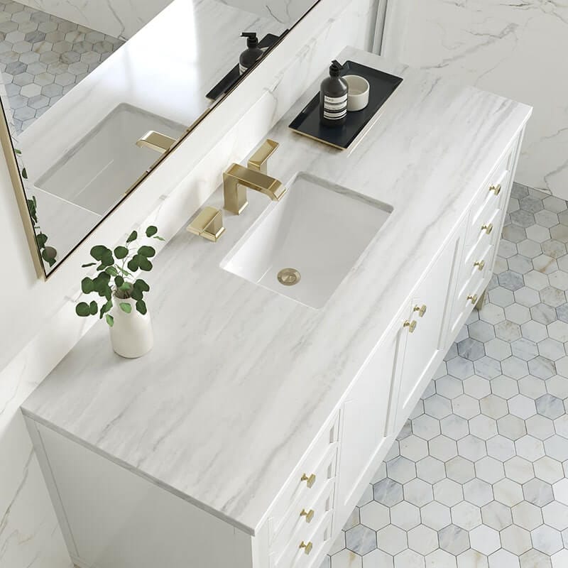 James Martin Chicago 60" Single Vanity Glossy White With Arctic Fall Solid Surface Top