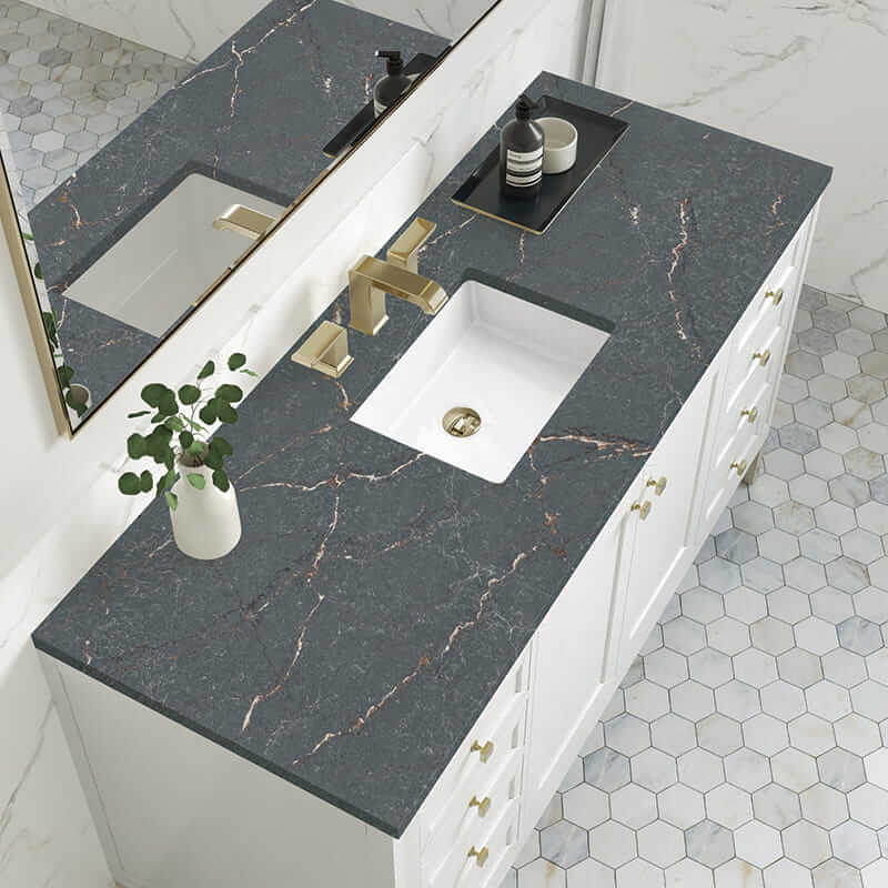 James Martin Chicago 60" Single Vanity in Glossy White With Parisien Bleu Silestone Top