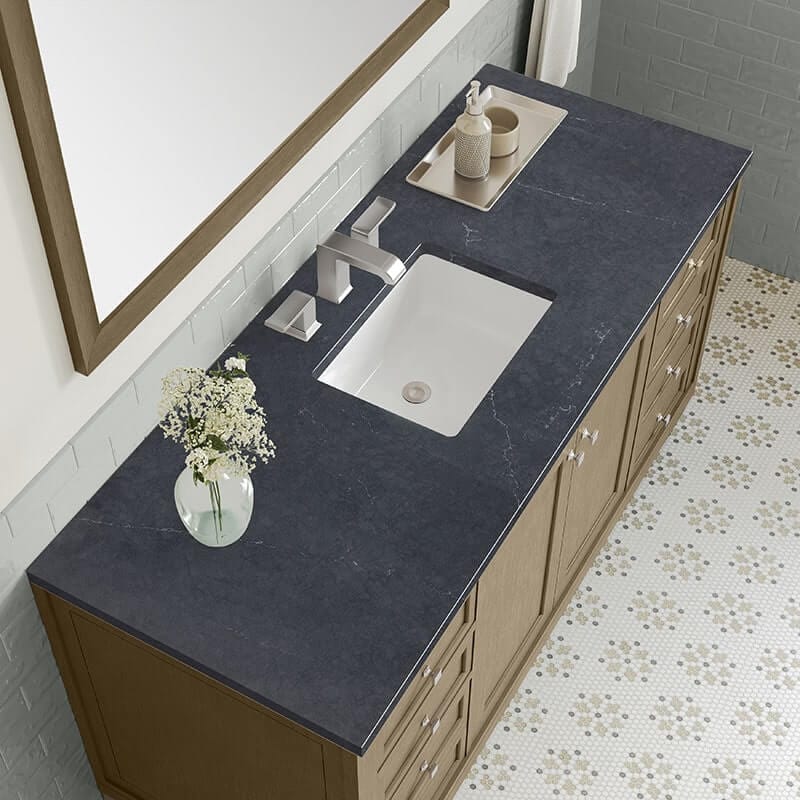 James Martin Chicago 60" Single Vanity Whitewashed Walnut With Charcoal Soapstone Silestone Top