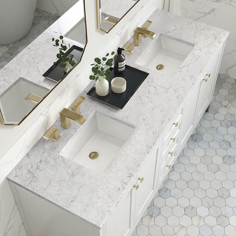 James Martin Chicago 72" Double Vanity Glossy White With Eternal Jasmine Pearl Silestone Top