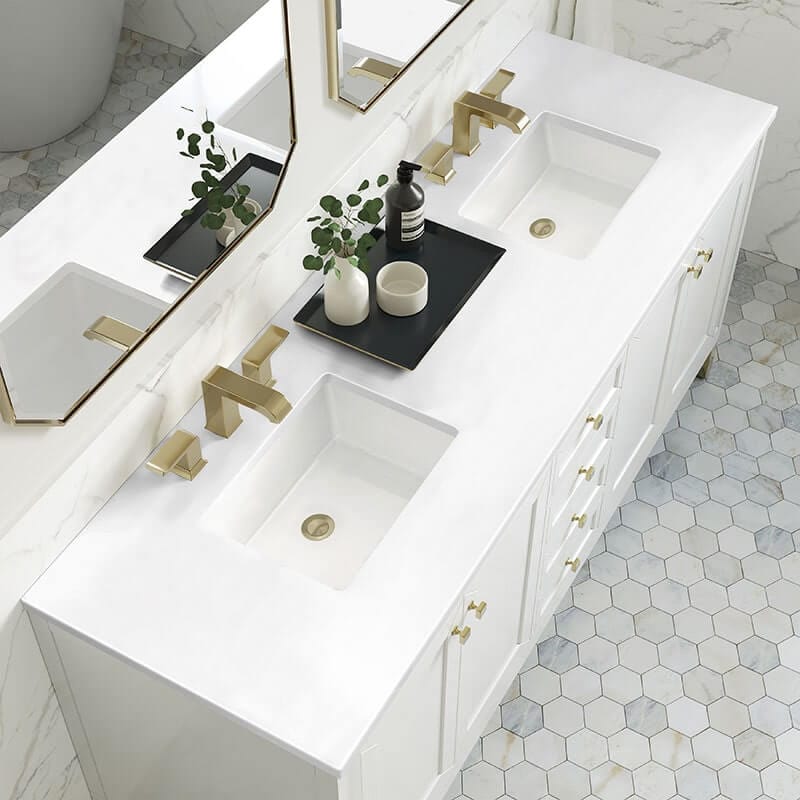 James Martin Chicago 72" Double Vanity Glossy White With White Zeus Silestone Top