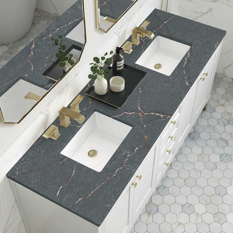 James Martin Chicago 72" Double Vanity in Glossy White With Parisien Bleu Silestone Top